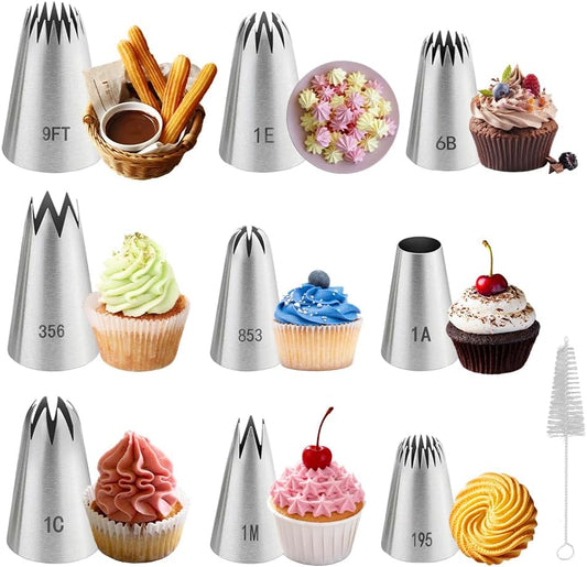 Large Piping Tips Set,9PCS Stainless Steel Unique versatile Large Cake Decorating Tips for Cupcakes,cookies,Cake Decorating