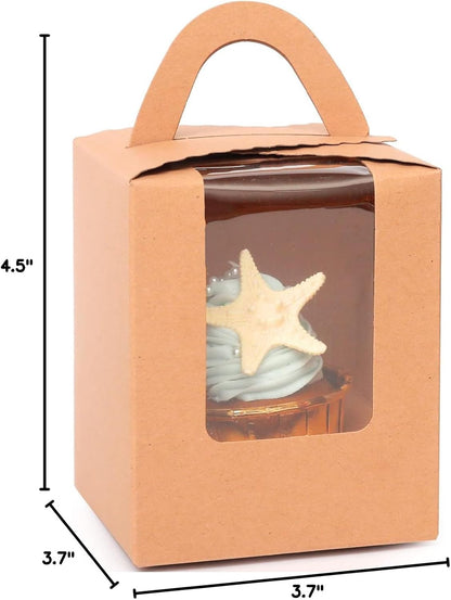 qiqee 60pcs Cupcake Boxes Individual Disposable White Single Box with Window 3.6 * 3.6 * 4.3inch Cupcake Containers/Holders