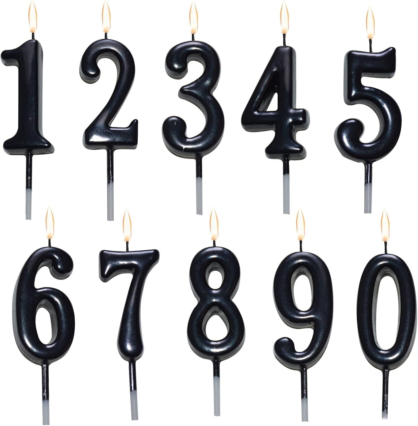 10 Pieces Birthday Numeral Candles, Cake Numeral Candle for Cake Decoration, Number 0-9 Cake Topper Candles Number 0 1 2 3 4 5 6 7 8 9 for Birthday Wedding Anniversary Party Celebration, Black