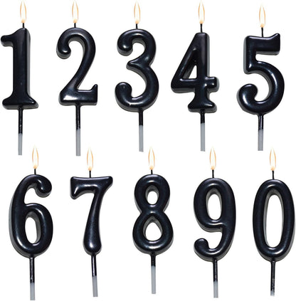 10 Pieces Birthday Numeral Candles, Cake Numeral Candle for Cake Decoration, Number 0-9 Cake Topper Candles Number 0 1 2 3 4 5 6 7 8 9 for Birthday Wedding Anniversary Party Celebration, Black