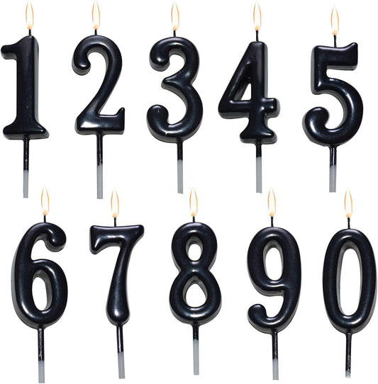 10 Pieces Birthday Numeral Candles, Cake Numeral Candle for Cake Decoration, Number 0-9 Cake Topper Candles Number 0 1 2 3 4 5 6 7 8 9 for Birthday Wedding Anniversary Party Celebration, Black