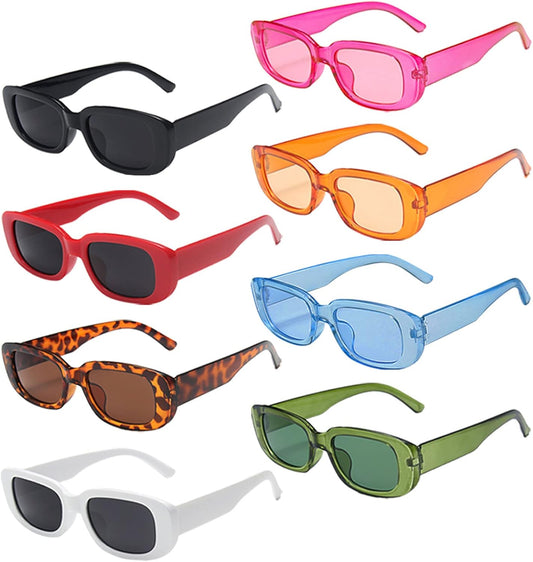 Pibupibu 8/20 Pack Colorful Small Rectangle Party Sunglasses Bulk, Vintage Narrow Square Y2K Glasses for Women Men