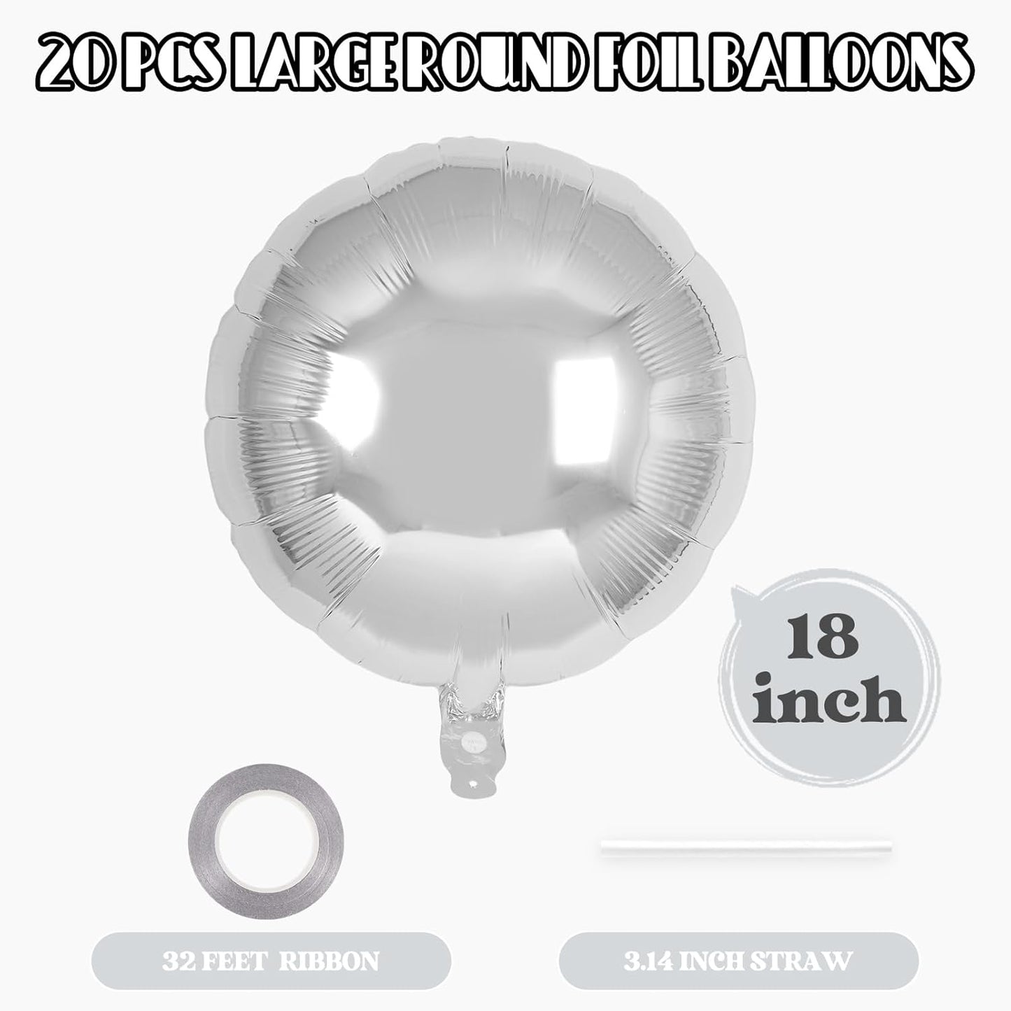 20 Pcs Black Round Shaped Balloons,18 Inch Round Foil Balloon,Giant Round Mylar Balloon Helium Balloons for Birthday Party Baby Shower Wedding Decorations (Black)