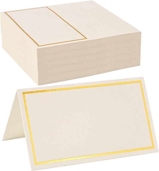 50 Pack Place Cards for Table Setting with Gold Foil Border Table Tent Cards for Seating Perfect for Weddings, Dinner Parties, Banquets 2” x 3.5”