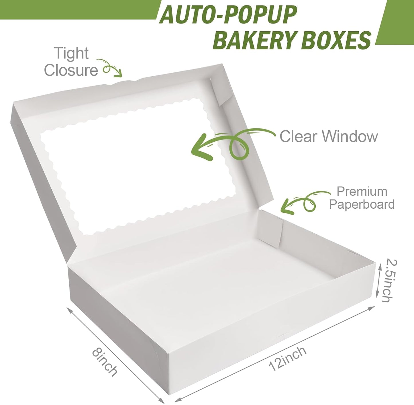 Rarapop 4 Pack Large Cookie Boxes with Window, 16x11x2.5 Inches Auto-Popup Bakery Boxes Treat Boxes for Pastries, Donuts, Pies, Muffins