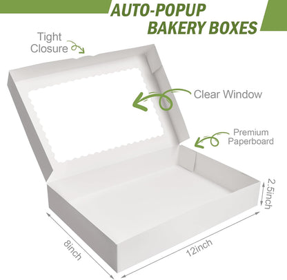 Rarapop 4 Pack Large Cookie Boxes with Window, 16x11x2.5 Inches Auto-Popup Bakery Boxes Treat Boxes for Pastries, Donuts, Pies, Muffins