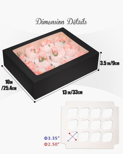 qiqee Auto-pop Up Cupcake Boxes with Window White 40PCS 12 Count Cupcake Box 13"x10"x3.5" Cupcakes Carrier, 12 Cupcake Containers with 2 rolls of pink ribbons
