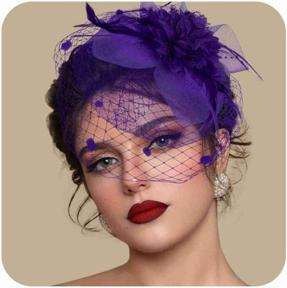 Fascinators Hats for Women Tea Party Hat Feather Mesh Headband Vintage Lace Cocktail Headwear Veil Hair Clip Church