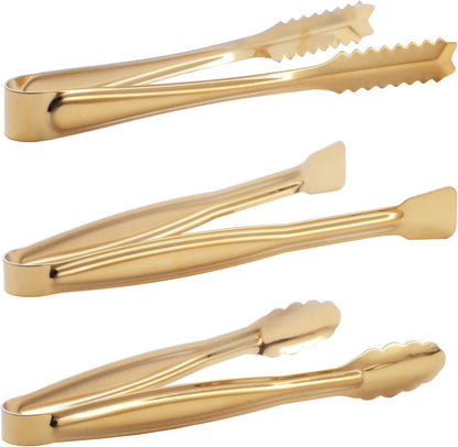 HINMAY Gold Plated Mini Serving Tongs Set 6-Inch Appetizers Tongs Stainless Steel Small Sugar Cube Tongs Ice Tongs, Set of 6