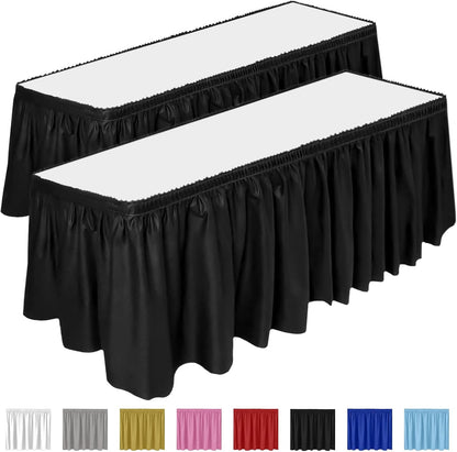 DecorRack 2 Pack Table Skirts, 29 in x 14 ft Each, Multi Pack -BPA Free- Plastic Tableskirt, Disposable, Reusable, Rectangular Tablecloth Skirt, White (2 Pack)