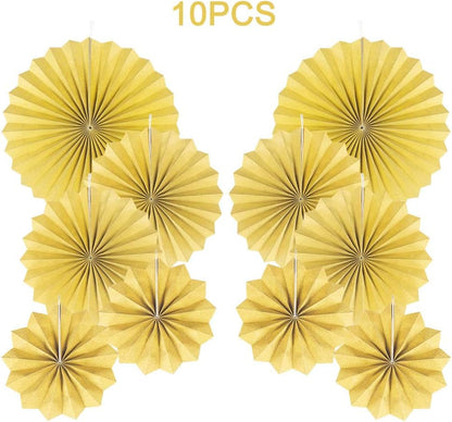 Party Hanging Paper Fans Decorations Set, Gold Round Paper Fan Ceiling Party Decoration Suppiles,Set of 10