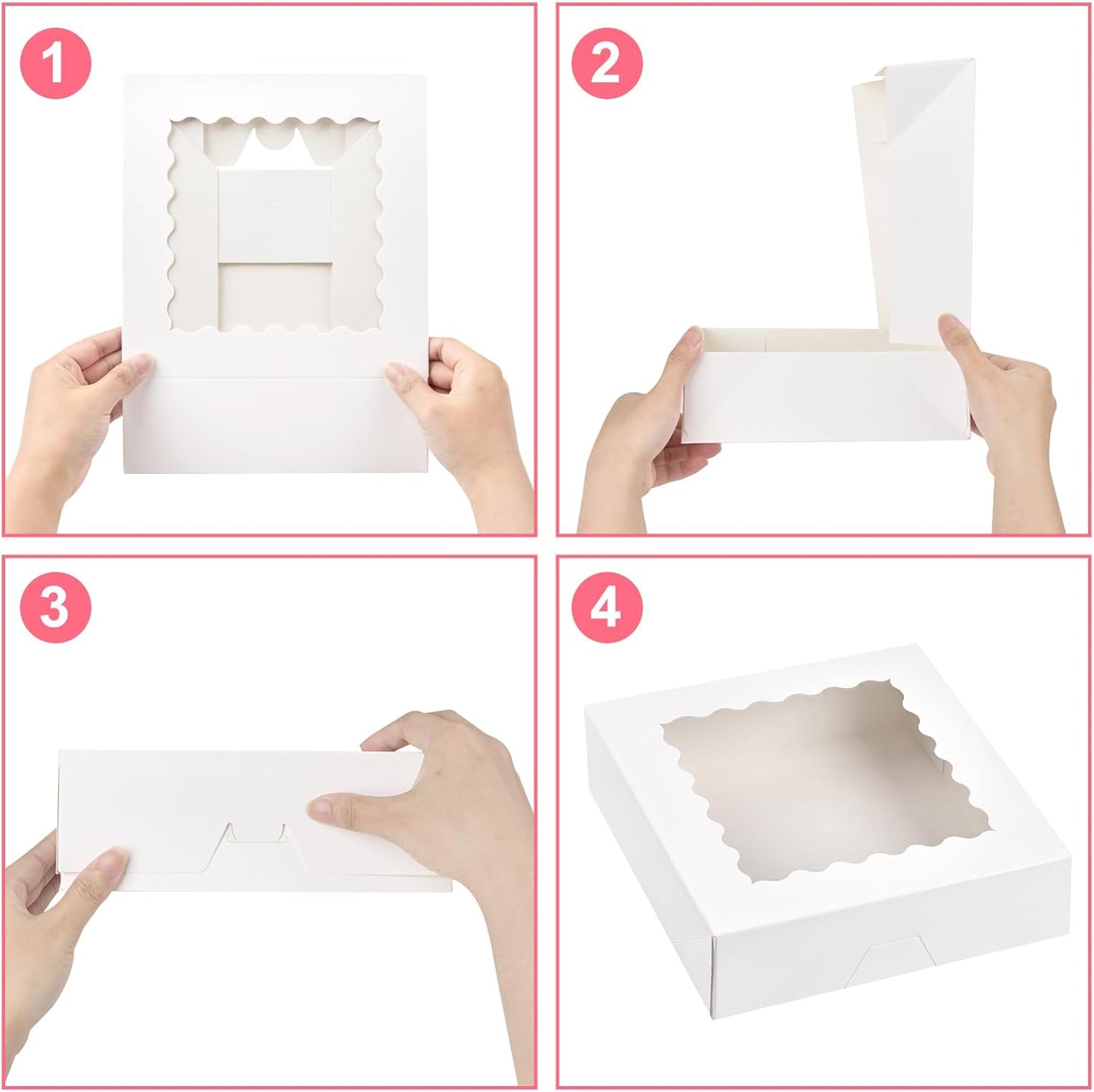 Kucoele 20 PCS Pie Boxes, 9 x 9 x 2.5 Inches Bakery Boxes with Window, Auto-Popup Cookie Boxes White Treat Boxes for Chocolate Strawberries, Pastries, Muffins, Donuts