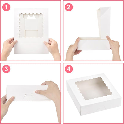 Kucoele 20 PCS Pie Boxes, 9 x 9 x 2.5 Inches Bakery Boxes with Window, Auto-Popup Cookie Boxes White Treat Boxes for Chocolate Strawberries, Pastries, Muffins, Donuts