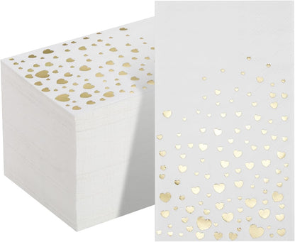 Stylish Gold Dinner Napkins, 100 White and Gold Napkins, Disposable Party Napkins, 7.5x4.25 Inch Wedding Napkins for Reception, 3-Ply Dinner Napkins, Disposable Napkins for Party, Gold Paper Napkins