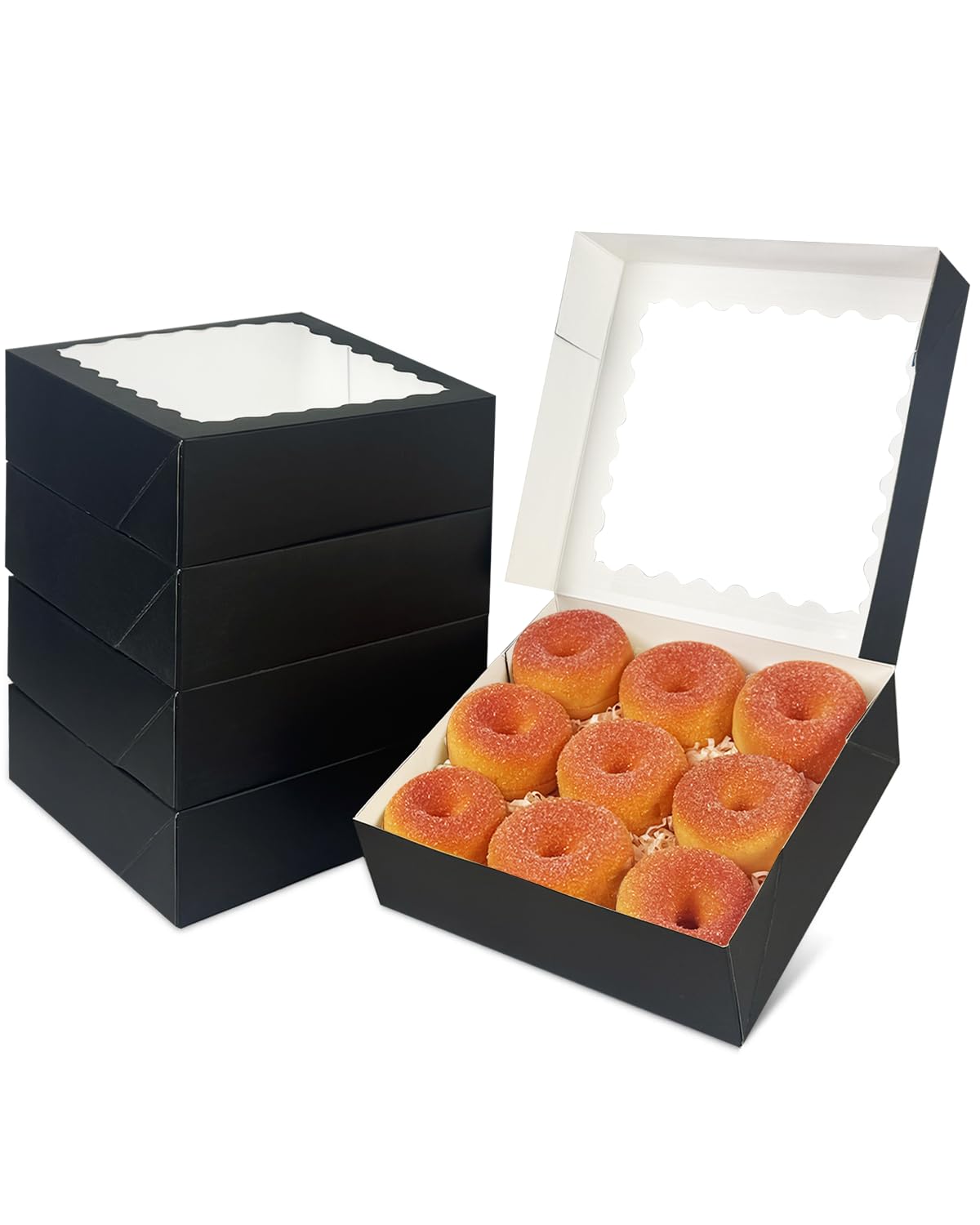 qiqee 8x8x2.5 Inch White Pastry Box With Window Donut Pie Boxes 12pcs Bakery Box (Auto-pop Up)