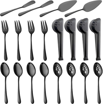 BEWOS Serving Utensils, 20-Piece Large Serving set, Serving Spoons, Slotted Spoons, Serving Tongs & Forks, Cake Server, Butter Knife, Stainless Steel Serving Utensils Set for Parties, Dishwasher Safe