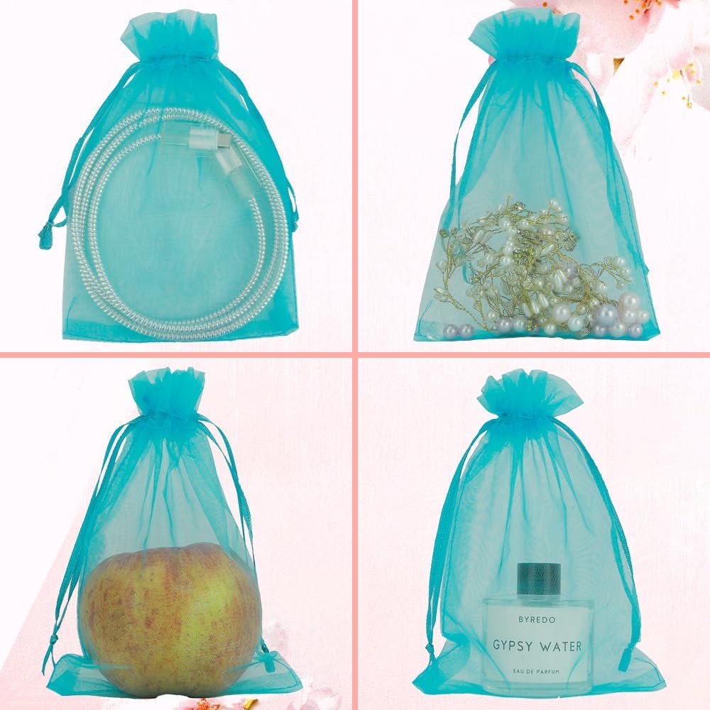 Organza Bags, Organza Bags 5 x 7 Inch, 50 Pcs White Sheer Party Favor Mesh Bag with Drawstring, Small Jewelry Gift Candy Bag for Wedding Christmas Birthday Halloween Graduation Party Favors Supplies