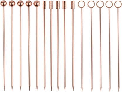 I-MART 15 Pack Stainless Steel Cocktail Picks Martini Olive Skewers, Reusable Metal Garnish Sticks for Drinks, Appetizers, Bloody Mary, Olives, Citrus, Fruit Decor (Gold, 4.25 Inch)