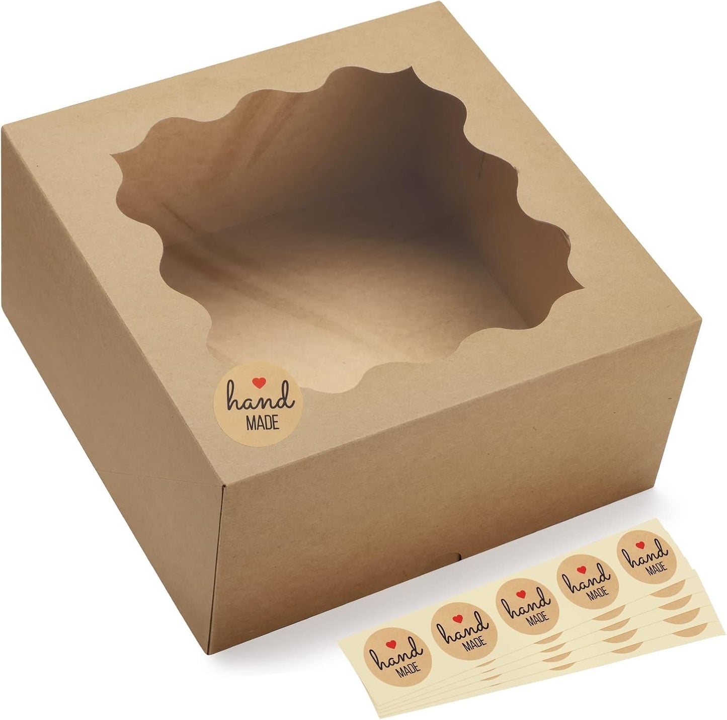 Eupako Auto-popup 10x10x5 Cake Boxes with Window, 24pcs Quick Fold White Bakery Boxes, Easy Assemble Gift Box for Pies, Cookies, Pastries, Chocolates, Party, Wedding