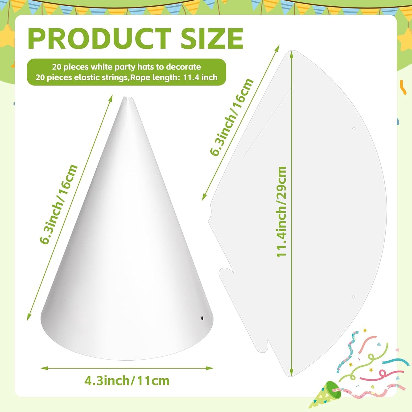 WEOXPR White Paper Party Hats for Birthday,Decorative Bulk Cone Hat for Adults Art DIY, Halloween Supplies（10/20/40/60）