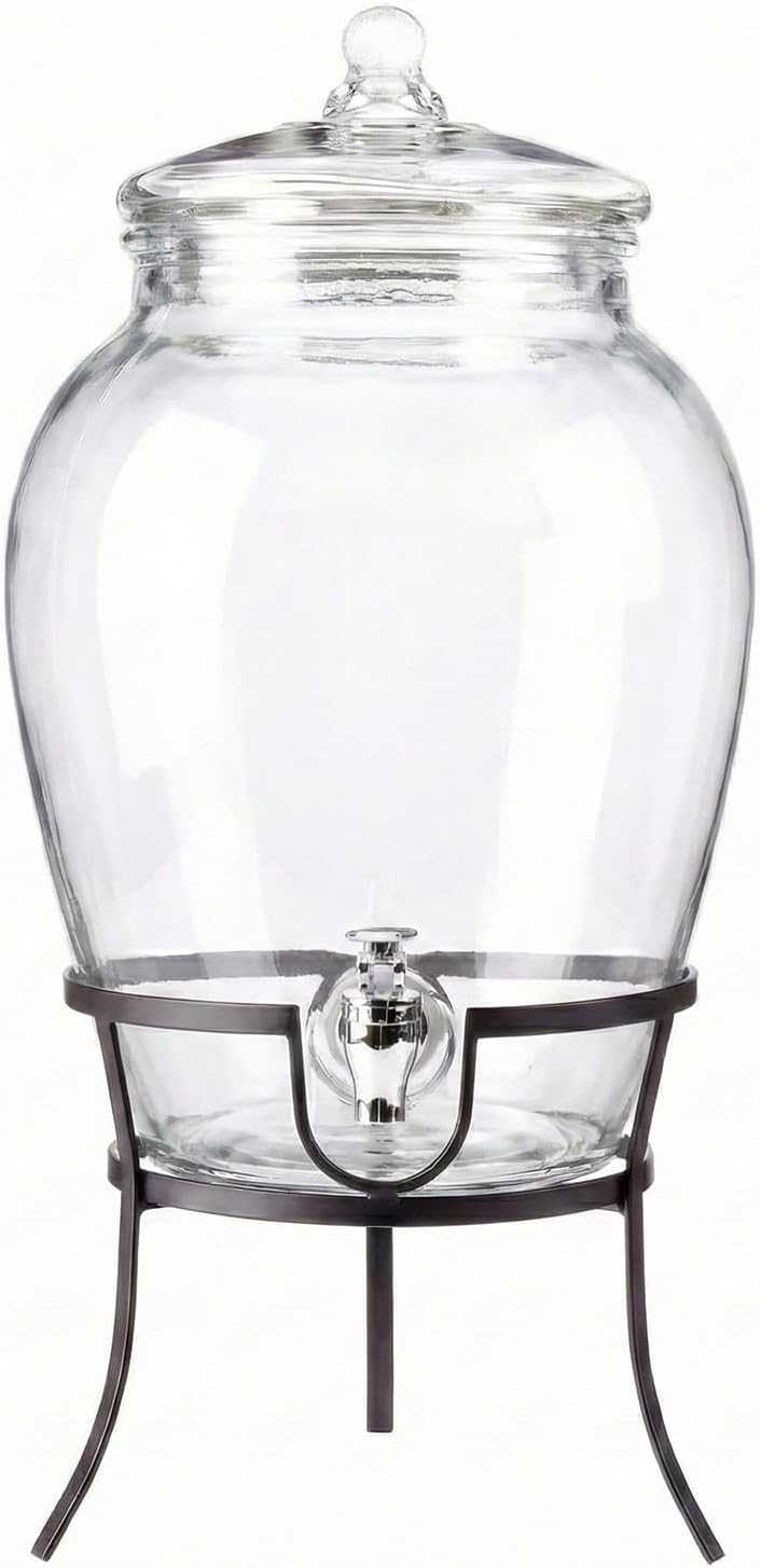 Style Setter Beverage Dispenser Cold Drink Dispenser w/ 3-Gallon Capacity Glass Jug, Metal Stand & Leak-Proof Acrylic Spigot Great for Parties, Weddings & More