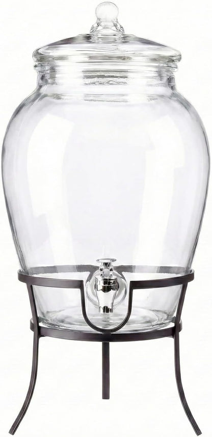 Style Setter Beverage Dispenser Cold Drink Dispenser w/ 3-Gallon Capacity Glass Jug, Metal Stand & Leak-Proof Acrylic Spigot Great for Parties, Weddings & More