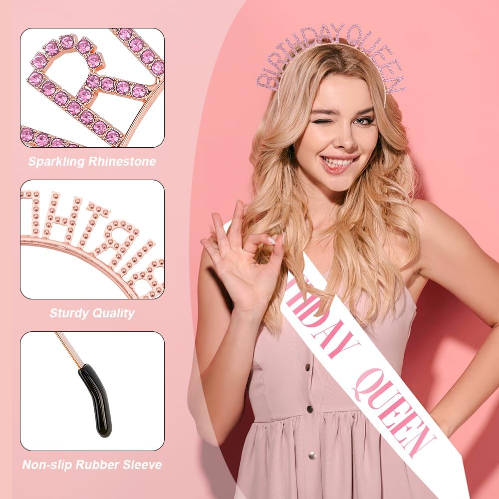Birthday Sash & Crown for Women - Tiara Headband, Girls' Decorations Accessories