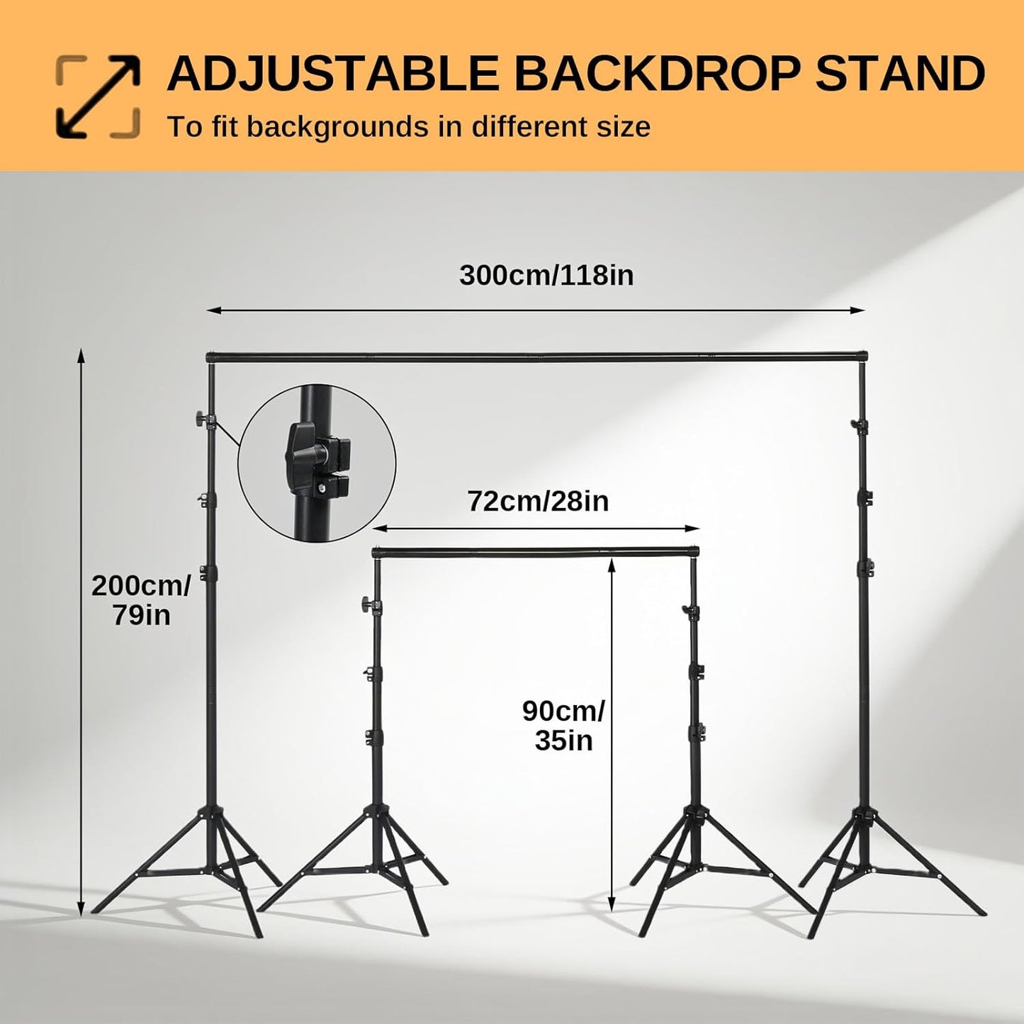 ShowMaven Backdrop Stand, 6.4ft x 10ft Adjustable Photo Background Stand with Carry Bag for Photography Photo Video Studio, Baby Shower, Birthday Party (6.4ftx10ft)