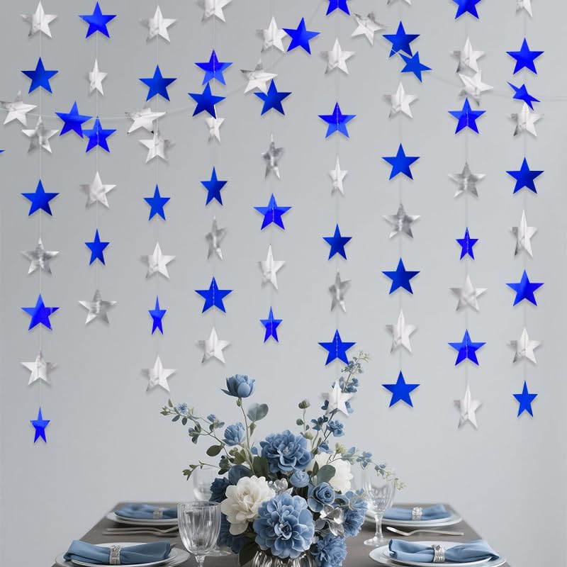 Iridescent Shining Star Hanging Garland Iridescent Hanging Sparkling Star Streamer Glitter Bunting Banner Twinkle Backdrop for Wedding Baby Shower Birthday Christmas Decorations 40 Feet
