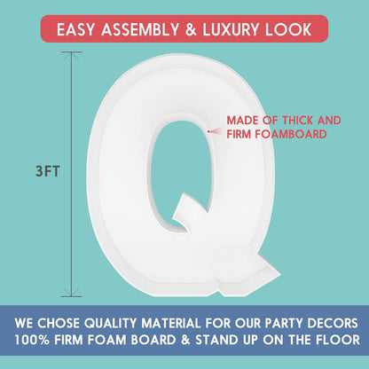 JW Passion - Premium Quality Made 3FT Tall Mosaic Balloon Frame Big Marquee Light Up Letters DIY Kit for Birthday Party Wedding Backdrop Decor Letter A Pre-Cut Foam Board