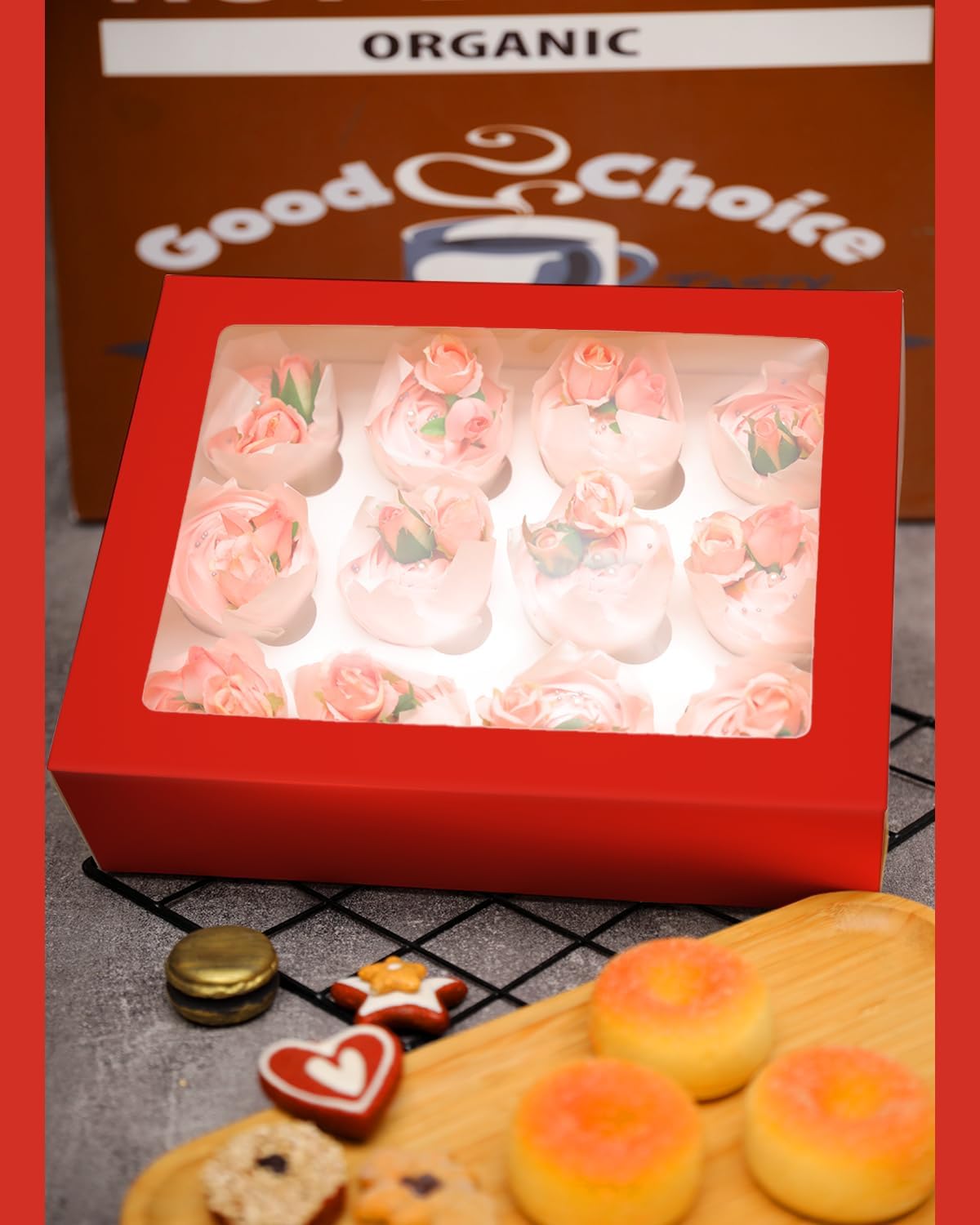 Bakepacker Auto-pop Up Cupcake Boxes with Window White 20PCS 12 Count Cupcake Box 13"x10"x3.5" Cupcakes Carrier, 12 Cupcake Containers with rolls of pink ribbons