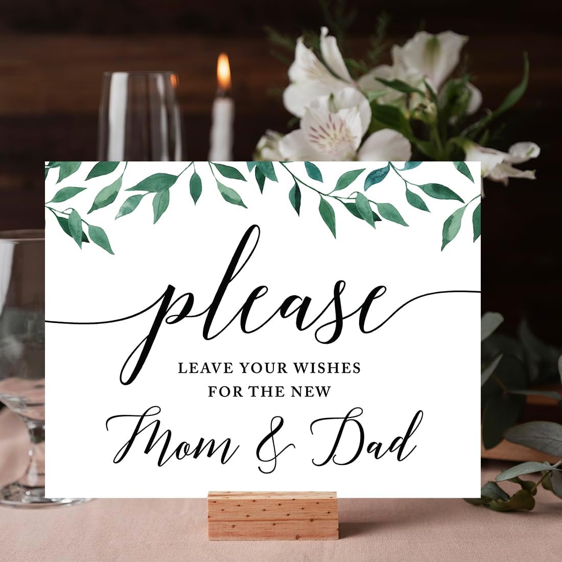Andaz Press Wedding Party Signs, Natural Greenery Green Leaves, 8.5x11-inch, Bridal Shower Scavenger Hunt, 1-Pack - Colors D