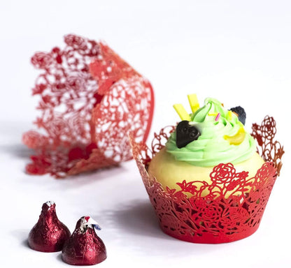 YOZATIA 60pcs Black Rose Lace Cupcake Wrappers Holders, Laser Cut Cupcake Liners Decorative Liners for Wedding Party Birthday Cake Decoration Supplies