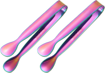 uxcell 2 Pcs Mini Serving Tongs, 4.3 Inch Kitchen Tong Stainless Steel Small Buffet Tongs Ice Sugar Tong for Serving Charcuterie Dessert Party Tea Party Bar Coffee, Gold