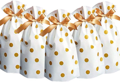 Elwish 24pcs Treat Bags Party Favor Bags Gold Plastic Drawstring Candy Goodies Food Storage Bags Gift Wrapping Package