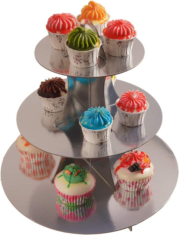 YLDW Cupcake Stand, 3-Tier Cupcake Stand Display, Cardboard Cup Cake Tower Stand, Disposable Dessert Stand for Birthday Tea Party Baby Shower Treat Decorations, Pink