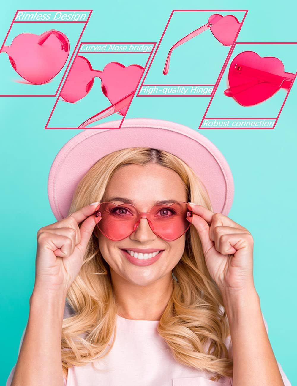 LIULIUBTY Heart Shaped Rimless Sunglasses 12Pack, Bachelor Party Cool Colorful Funky Sunglasses