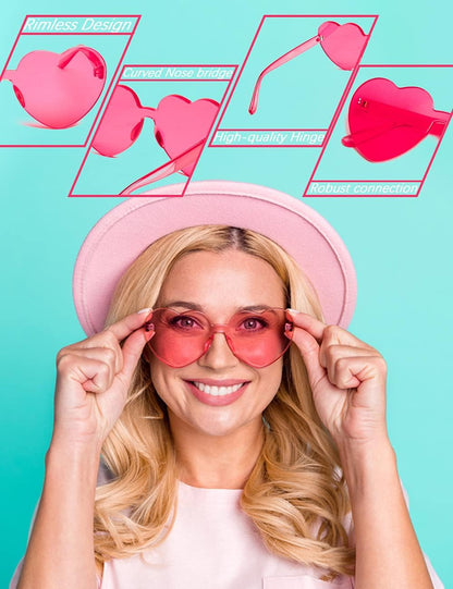 LIULIUBTY Heart Shaped Rimless Sunglasses 12Pack, Bachelor Party Cool Colorful Funky Sunglasses