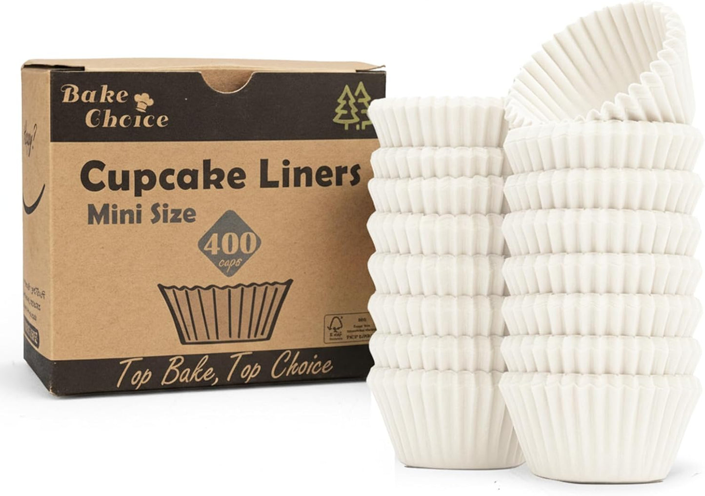 Bake Choice Non-Stick 400pcs Mini Cupcake Liners for Baking, Natural parchment muffin liners for Mini Muffin Pan, Cupcake Pan, Food Grade, Non Stick, Greaseproof