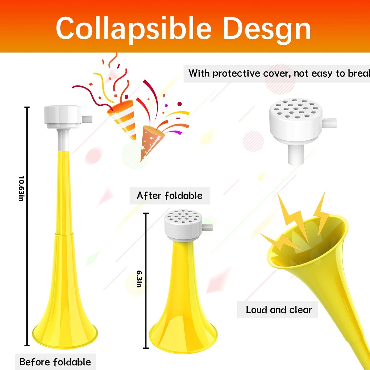 Vuvuzelas Soccer Horn Collapsible Blow Horns Noise Maker Loud Sound Sports Horn Noisemaker for Sporting Events School Graduation Games Party Supplies Favors Accessories