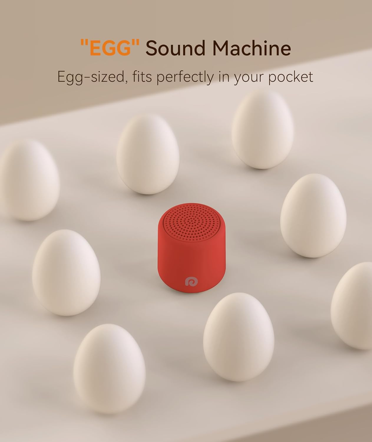 Dreamegg Portable Travel White Noise Machine for Sleep, Features Powerful Battery, Egg-Sized, 16 Nature Sounds, Timer, for Baby Adults Office Privacy Home Gift, Cream