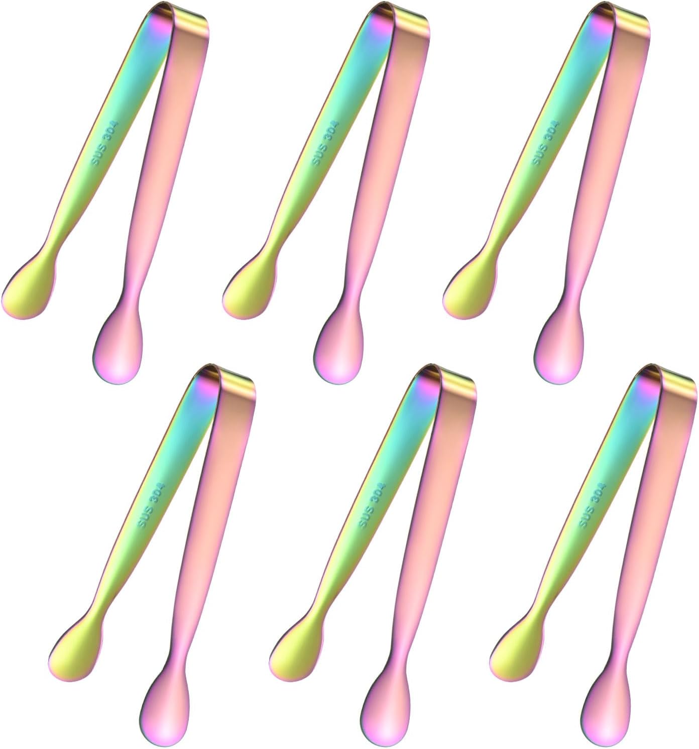 M METERXITY 12-Pack Mini Serving Tongs, 4.3 Inch 304 Stainless Steel Mini Sugar Cube Ice Tongs for Tea and Coffee Party/Outdoor Activities, Small U-shaped Metal Accessories [Colorful]