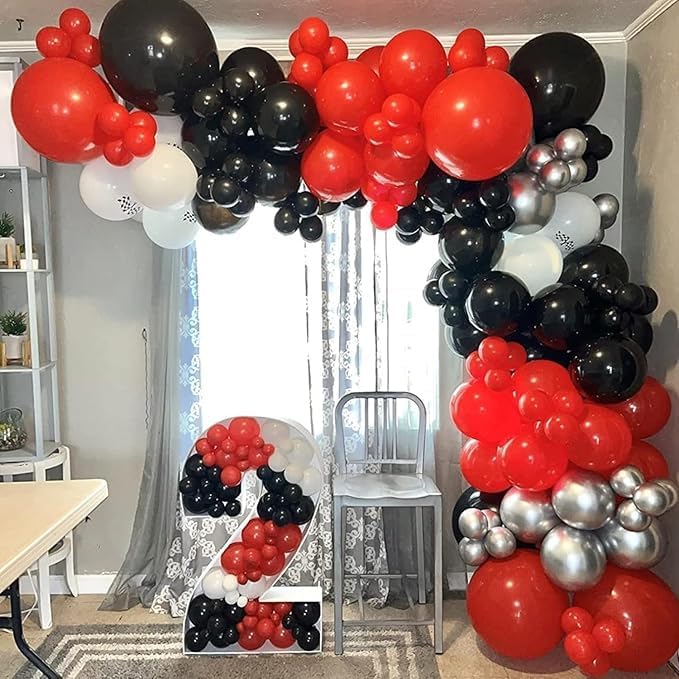 153Pcs Black and Silver Balloons Garland Arch Kit with Stars - 22 18 12 10 5 inch Different Size Black Metallic Silver Confetti Latex Balloon for Birthday Graduation New Year Party Decorations