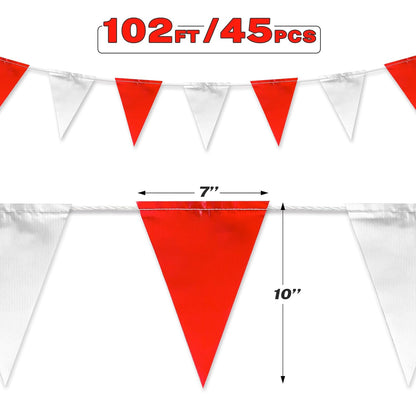 Black & White Pennant Banner Flags | Heavy-Duty Outdoor | OSHA 500lb Rated | Strand Fade Resistant 【102FT】