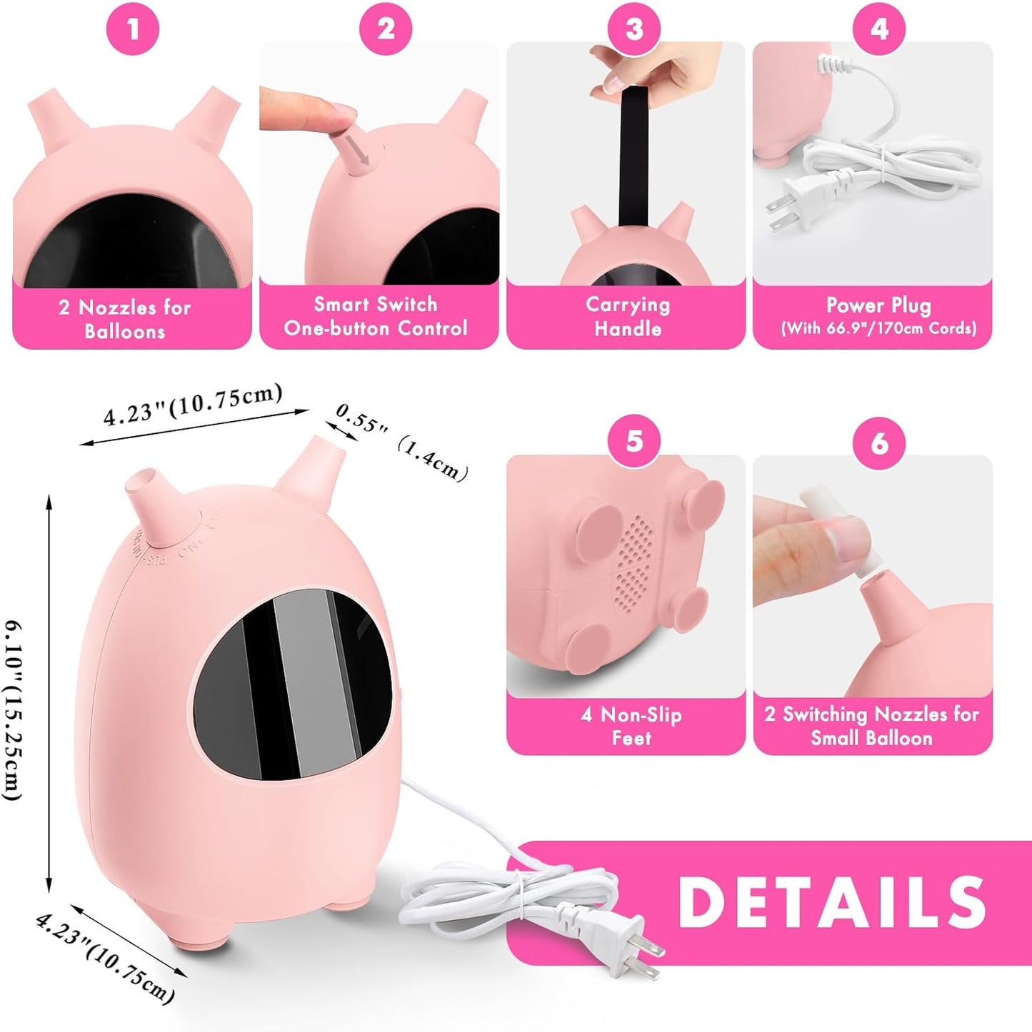 Balloon Pump Electric, SPLAKS Balloons Inflator Air Pump Portable Balloon Blower for Garland Arch, Party Decoration