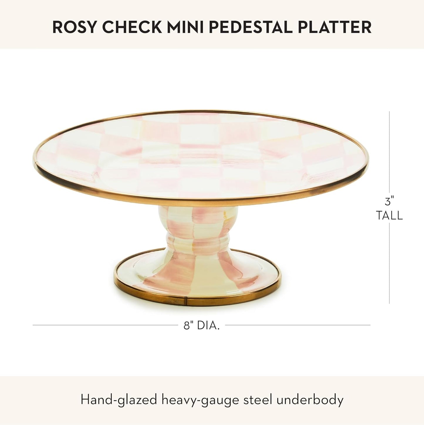 MACKENZIE-CHILDS Enamel Pedestal Platter, Round Cake Stand, Large, Black-and-White Courtly Check