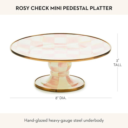 MACKENZIE-CHILDS Enamel Pedestal Platter, Round Cake Stand, Large, Black-and-White Courtly Check