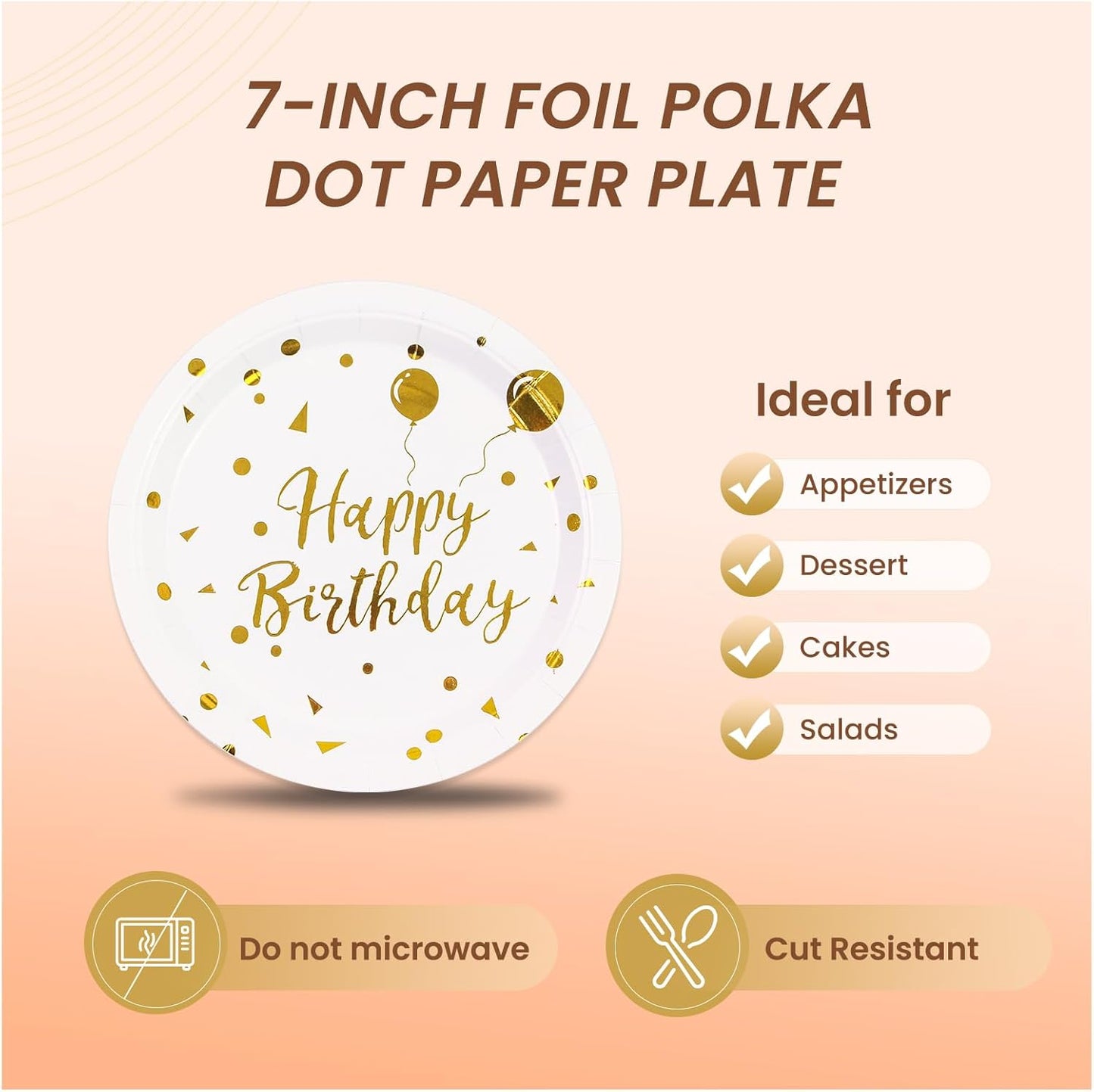 75PCS Paper Plates and Napkins Set - White and Gold Dot Disposable Party Dinnerware Includes Paper Plates, Napkins, Forks Decorations for 2026 New Year, Birthday, Wedding and Holiday, Serves 25