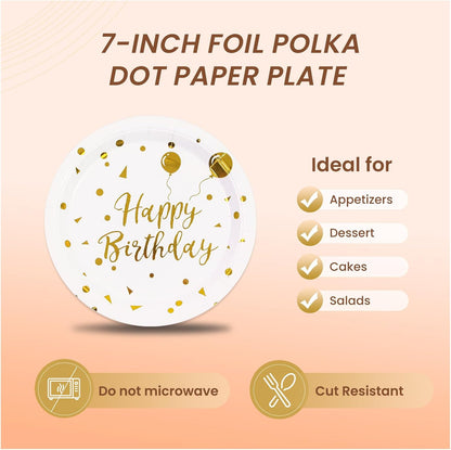 75PCS Paper Plates and Napkins Set - White and Gold Dot Disposable Party Dinnerware Includes Paper Plates, Napkins, Forks Decorations for 2026 New Year, Birthday, Wedding and Holiday, Serves 25