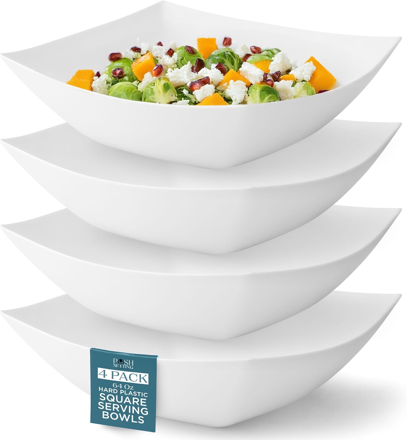 Posh Setting - Clear Plastic Serving Bowls for Party (8oz - 4 Pack) Square, Disposable, Salad & Fruit Bowls for Party Table, Candy Containers for Candy Buffet